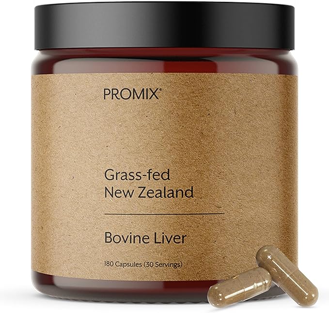 ProMix Nutrition Grass Fed Raw Beef Liver Supplement, Multivitamin - Bioavailable Vitamin A, B12, D3, Heme Iron - 180 Gelatin Capsules