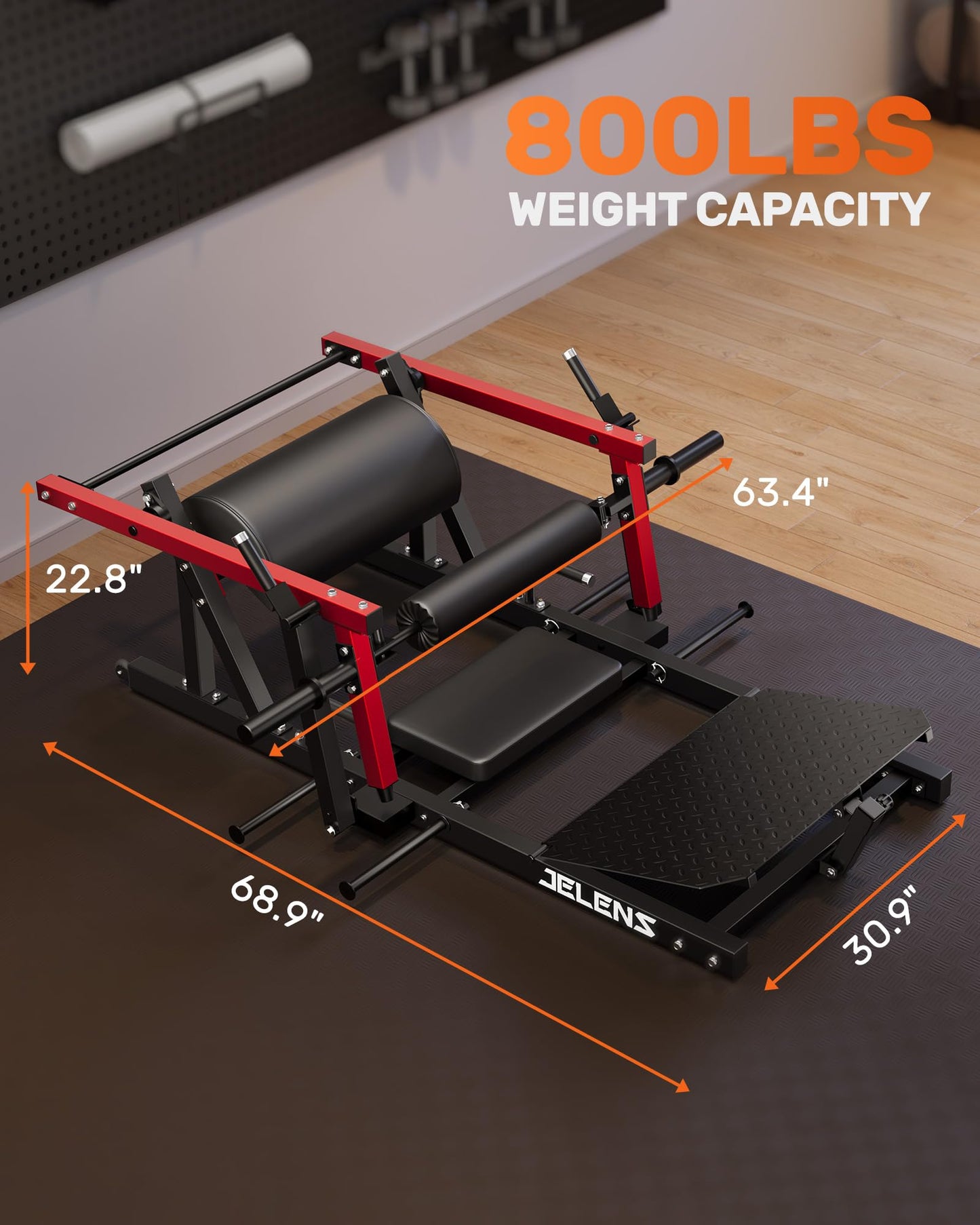 JELENS J-HT10 Hip Thrust Machine, 800LB Glute Bridge Machine with Weight Holder, Heavy Duty Plate-Loaded Butt Workout Equipment, Glute Trainer for Home Gym (Red, Hip Thrust Machine)