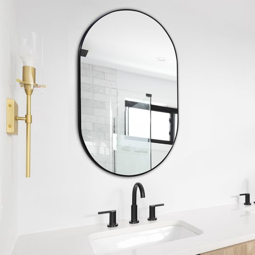 JONATHAN Y MIR202A Milly 24 in. W x 36 in. H Medium Oval Metal Framed Wall Mirror, for Bathroom, Living Room, Bedroom, Black