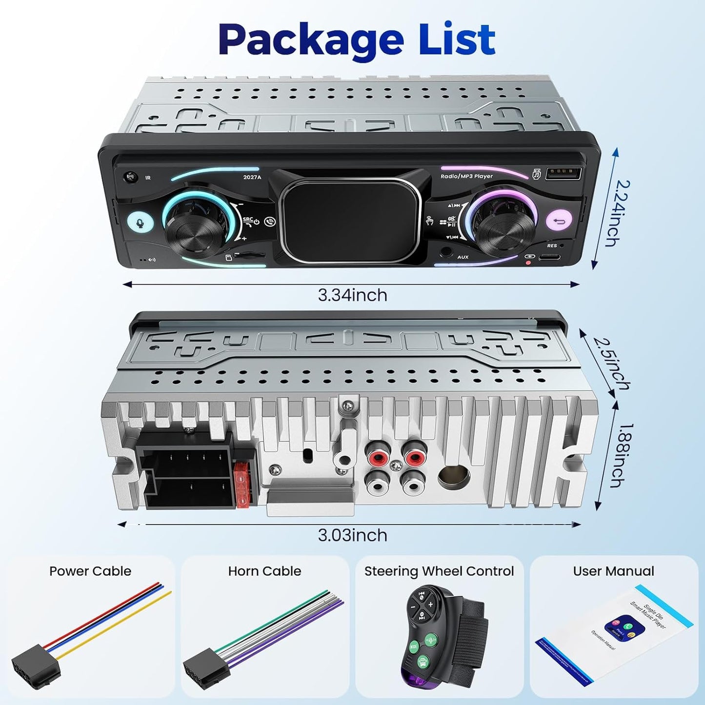 Missee MP3/USB/SD/AUX Single DIN Car Stereo with Touchscreen, Bluetooth Audio, Car Radio Receiver, Dual Input, Fast