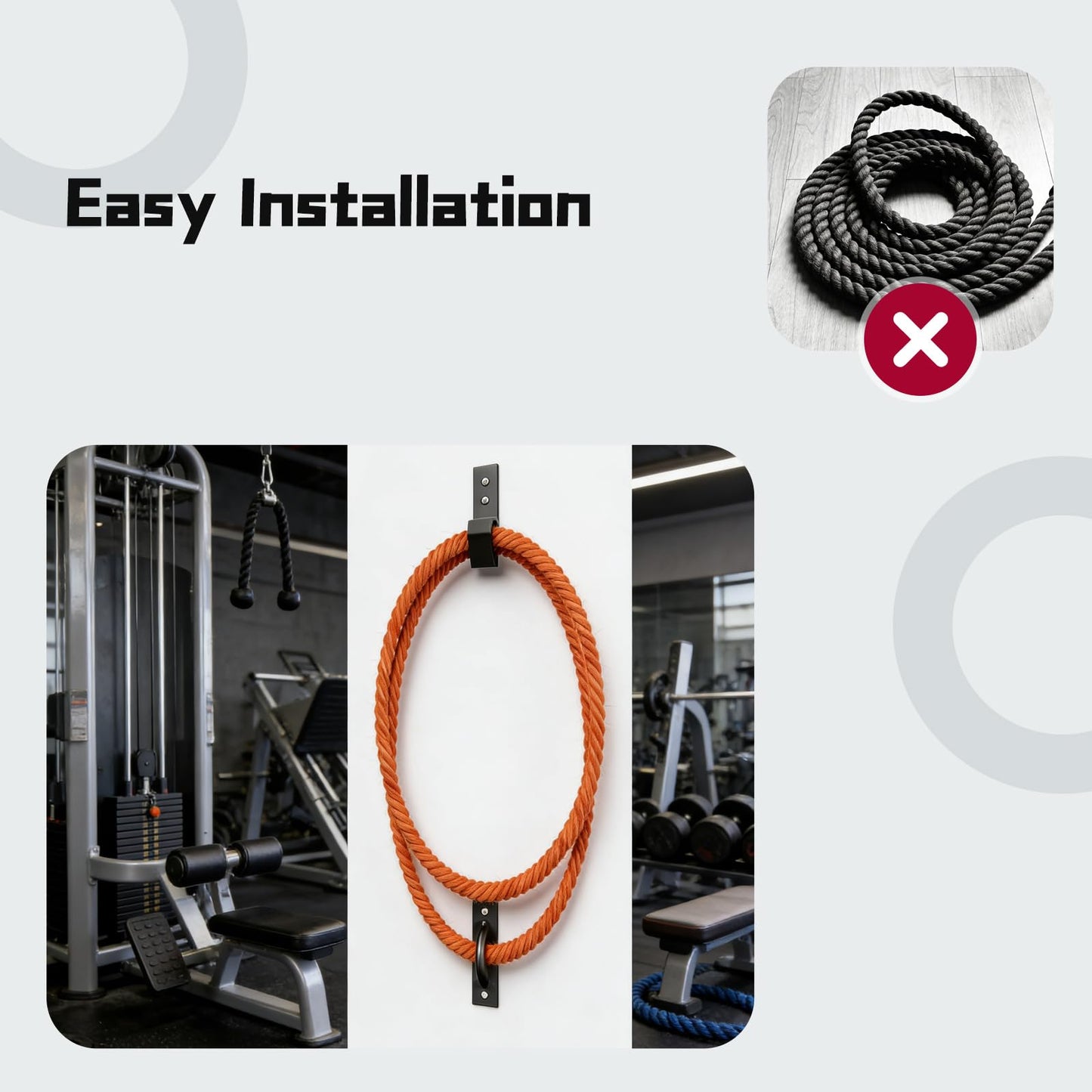 Heavy Duty Steel Battle Rope Wall Anchor Kit with Storage Hook, Fitness Rope Wall Mount for 30-50 Feet 1"-2.5" Battle Ropes