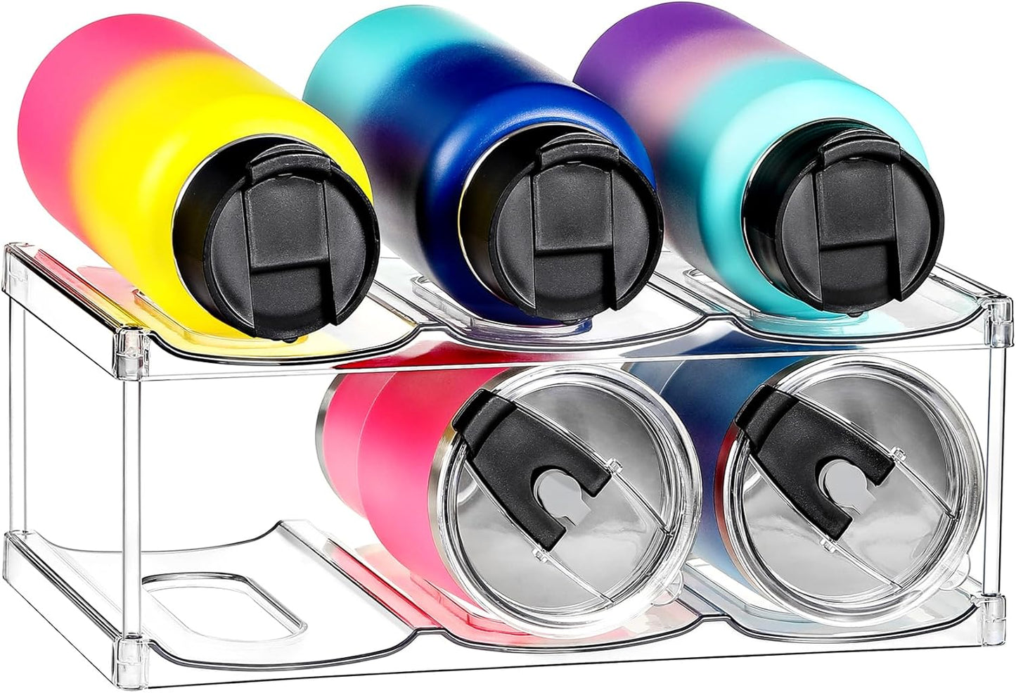Skiennix Stackable Water Bottle Organizer - Holds 6 Large Tumblers | Clear Design for Cabinets & Counters