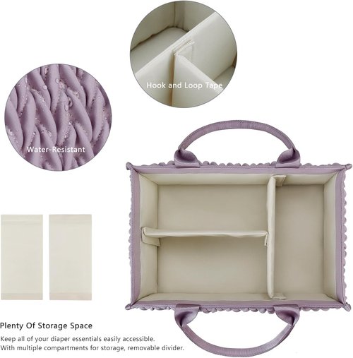 MOMIGO Baby Diaper Caddy Organizer - Stylish Mahua Waterproof Nursery Storage Basket for Diapers & Wipes | Purple