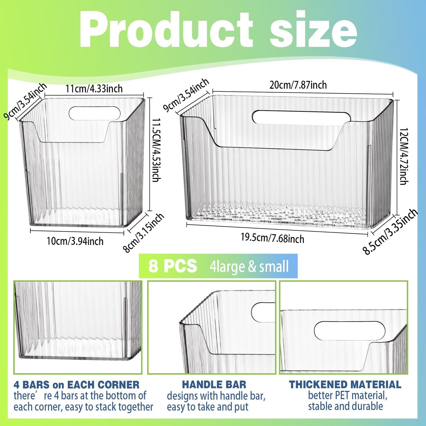SiliFine 8 Pcs Storage Organizer Bins Wall Mounted Organizer Basket Plastic Cabinet Door Bins Stackable Hanging Baskets for Organizing for Wall Refrigerator Kitchen Bathroom Pantry(3.94'',Clear)