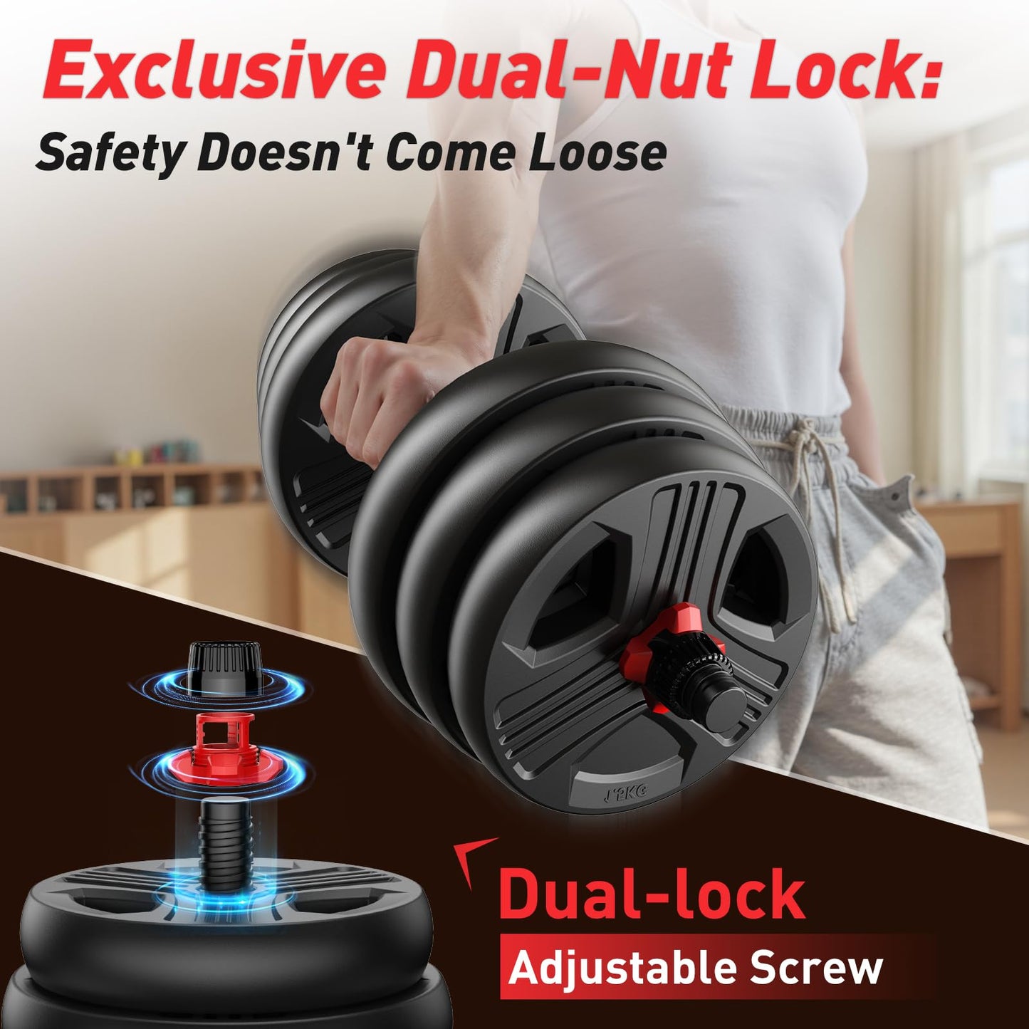 FDS1 Adjustable dumbbell set, 45lbs Free Weights set with upgraded nut, 5 in 1 Weight Set Used as Kettlebells, Barbell, Push up Stand, Fitness Exercise for Home Gym Suitable Men/Women