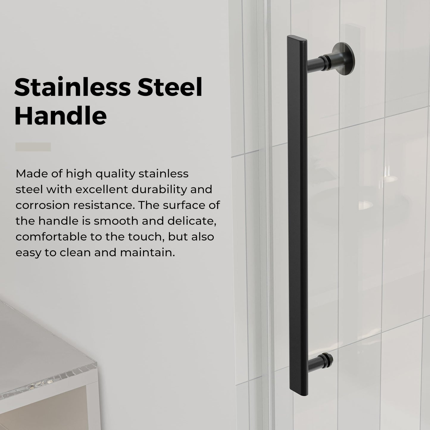 DELAVIN 50-54.in W x 72.in H Frameless Shower Door, Water Repellent Black Shower Door with Clear SGCC Tempered Glass, Easy Sliding Showe Door with Explosion-Proof Film, Stainless Steel Guide Rail