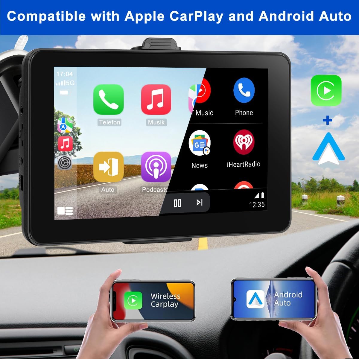 MRSXWPY 7-inch (7Inch) Portable Carplay Screen for Car Compatable with Apple CarPlay and Android Auto,Wireless Car Play