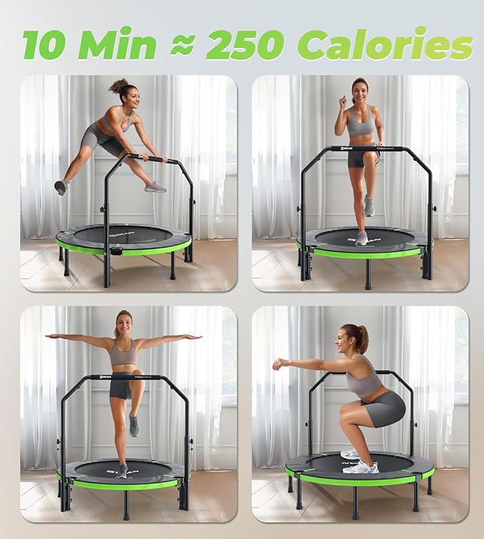 BCAN 40"/48" Foldable Mini Trampoline, Rebounder Trampoline for Adults, U/T Adjustable Foam Handle, Exercise Rebounder for Adults Indoor/Garden Workout, Max Load 330lbs/440lbs