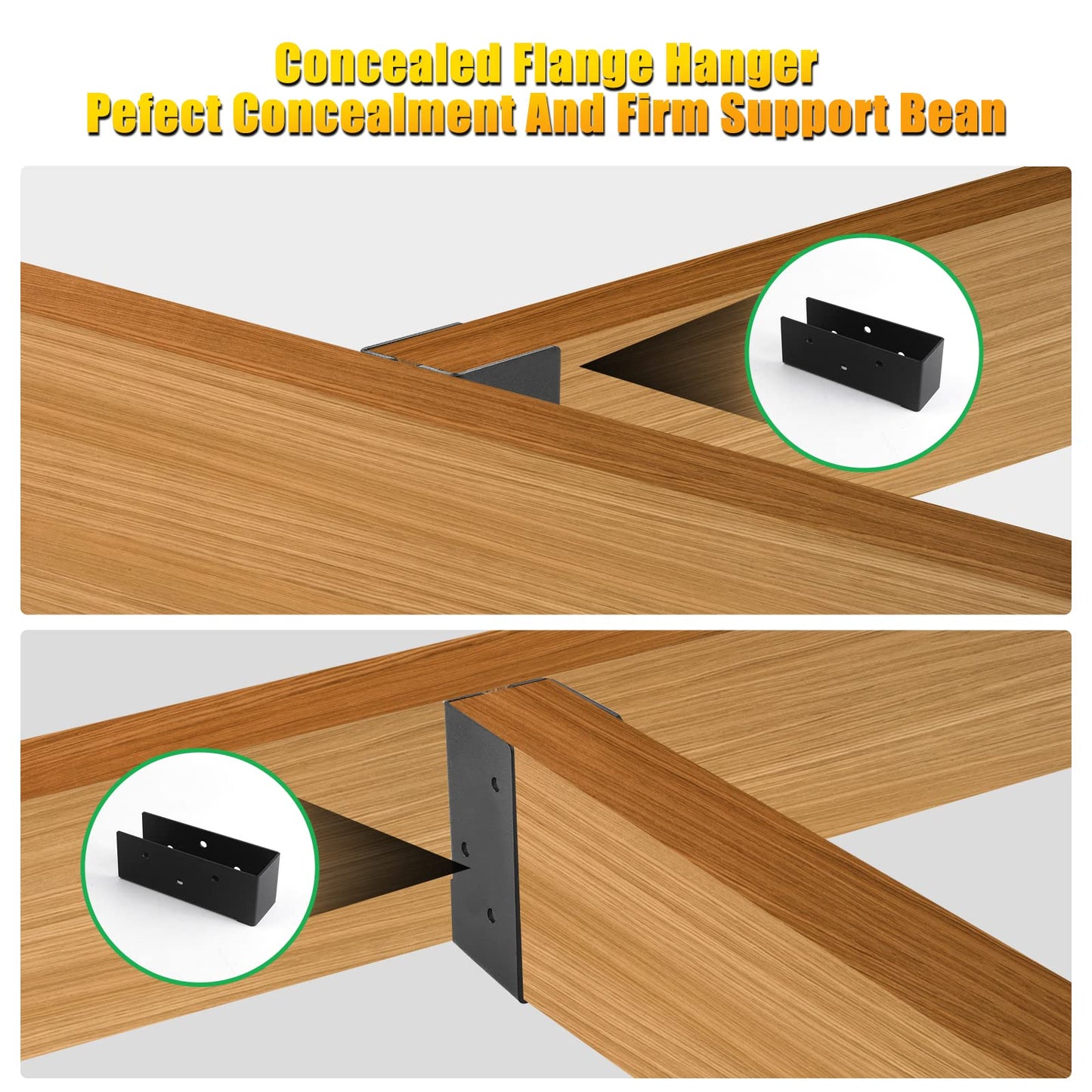 AXWHYS Concealed Joist Hangers, 24 Pcs of 2"x6" Outdoor Trim Concealed Flanges, Q235B Steel Powder Coated Concealed Mount Joist Hangers for 2"x6" Beam Swing…