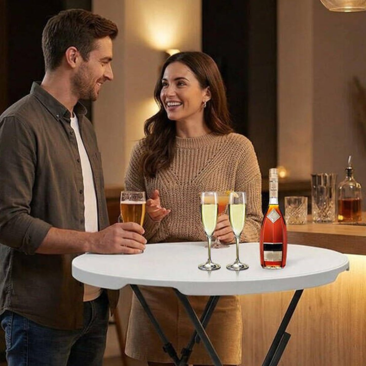 THESEATOP 32in Round Folding Cocktail Table High Top-Tall Bar Table with Detachable Legs, Portable Bar Height Folding Table Outdoor Indoor Use for Events Parties Wedding Patio(White, 2 PC)