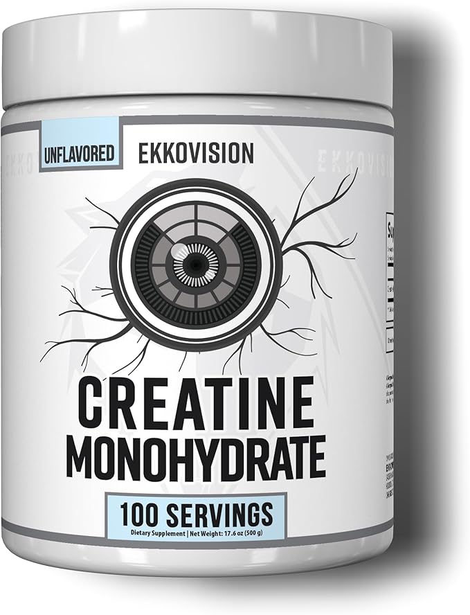 Ekkovision Creatine Monohydrate Powder, Micronized, Unflavored, Pre Workout & Post Workout Supplement for Men and Women, Energy Support, Easy to Mix in Shakes, Smoothies & Beverages, 100 Servings