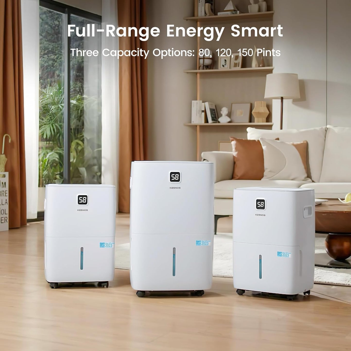 Kesnos 80 Pints Energy Star Dehumidifier for Home, Basement with Drain Hose, Front LED Display and 1.06 Gal Water Tank, Ideal for Large Room up to 5,500 Sq. Ft., Featuring Auto Defrost, Timer Function