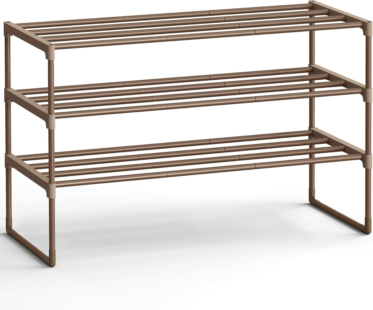 SONGMICS 3-Tier Shoe Rack - Stackable Metal Organizer for 16-20 Pairs | Walnut Brown, 11.8 x 36.2 x 21.7 Inches