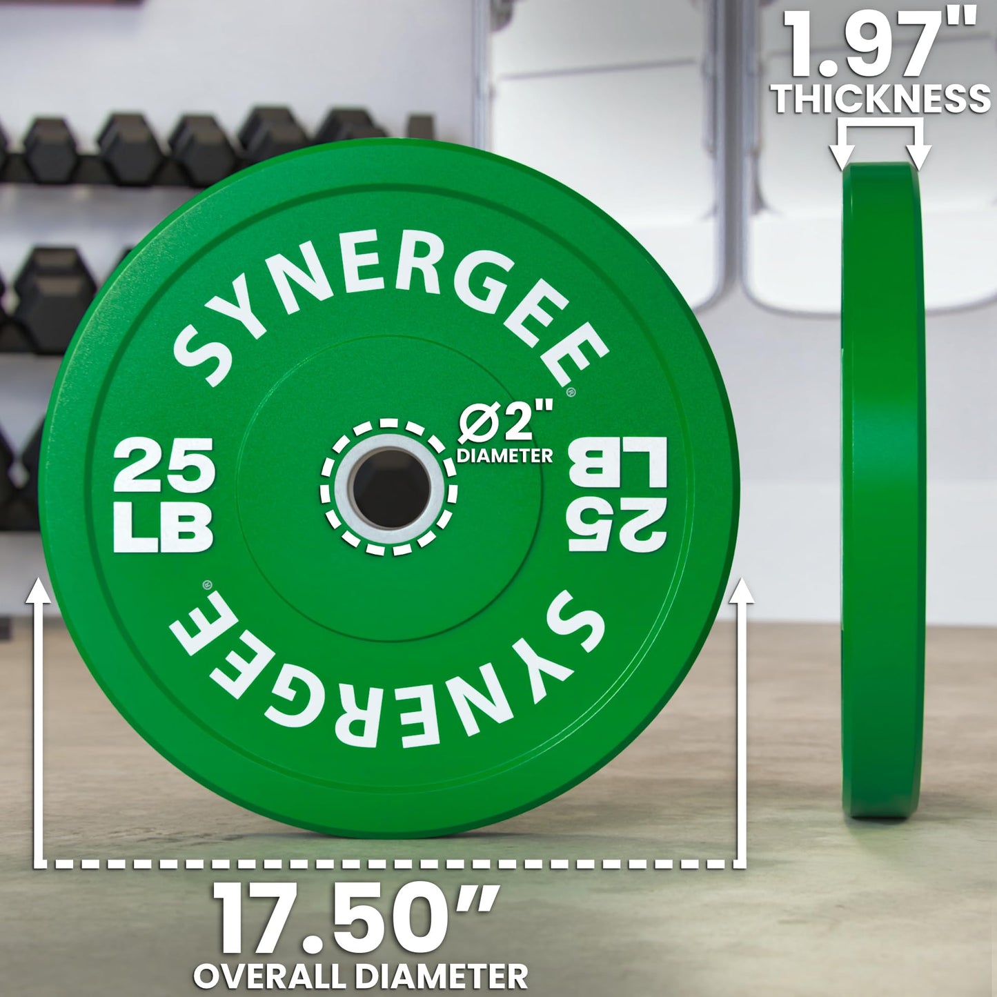 Synergee Bumper Plates – Durable Olympic Weight Plates, Low-Bounce Rubber for Strength Training, Powerlifting, and Functional Workouts.