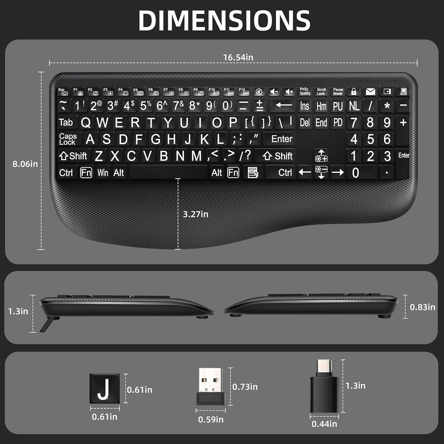 Hamile 7-Color Setting, Large Print Wireless Backlit Keyboard Rechargeable Quiet Low-Profile Keys, Light up with Memory