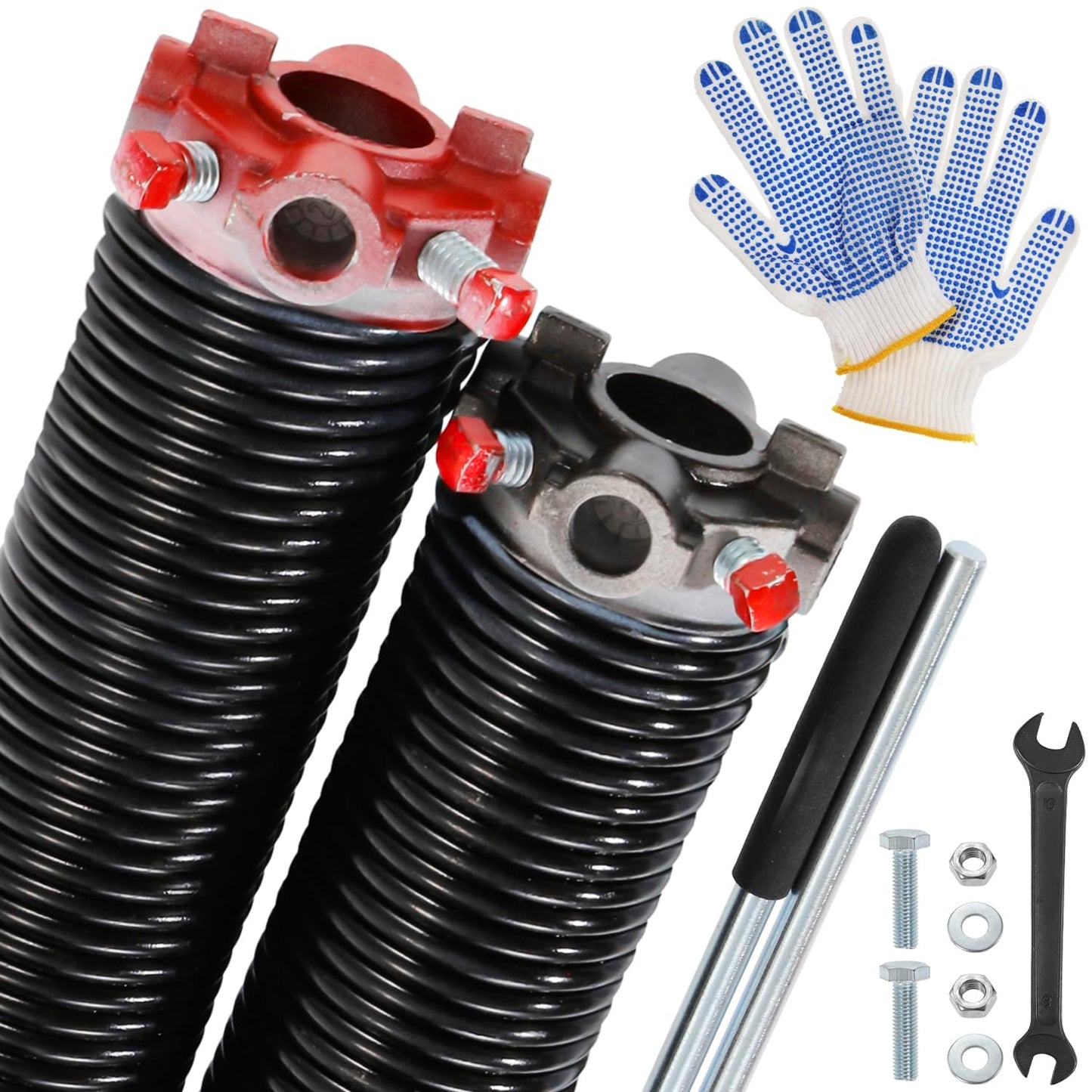 POWLAB Pair of 2" Garage Door Torsion Springs (0.250'' X 2‘’ X 32‘’) with Non-Slip Winding Bars & Gloves, Heavy-Duty Replacement, 18,000 Cycles, High Precision Electrophoresis Black Coated