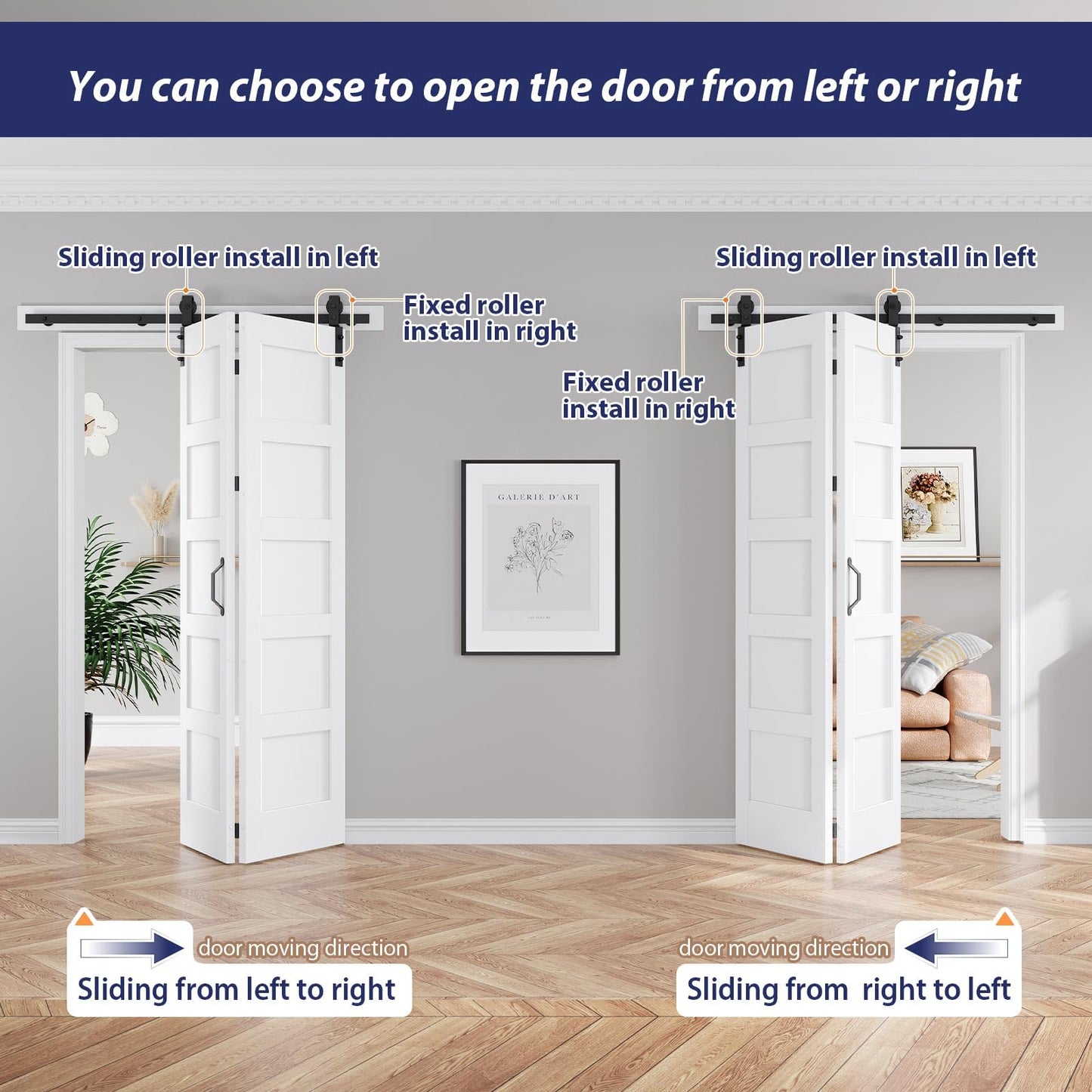 FREDBECK 48X84(Double 24x84) Bi-fold Barn Door Folding Doors White with 52" Hardware Kit,Interior Water-Proof PVC Surface for Closet,Assembly Required