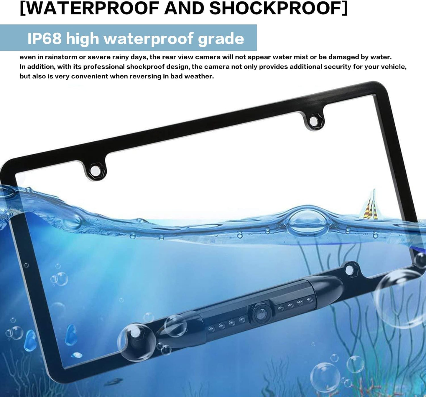 AOCISKA 8 170 License Plate Frame Backup Camera, Rear View Camera with LED, Viewing Angle Night Vision Car