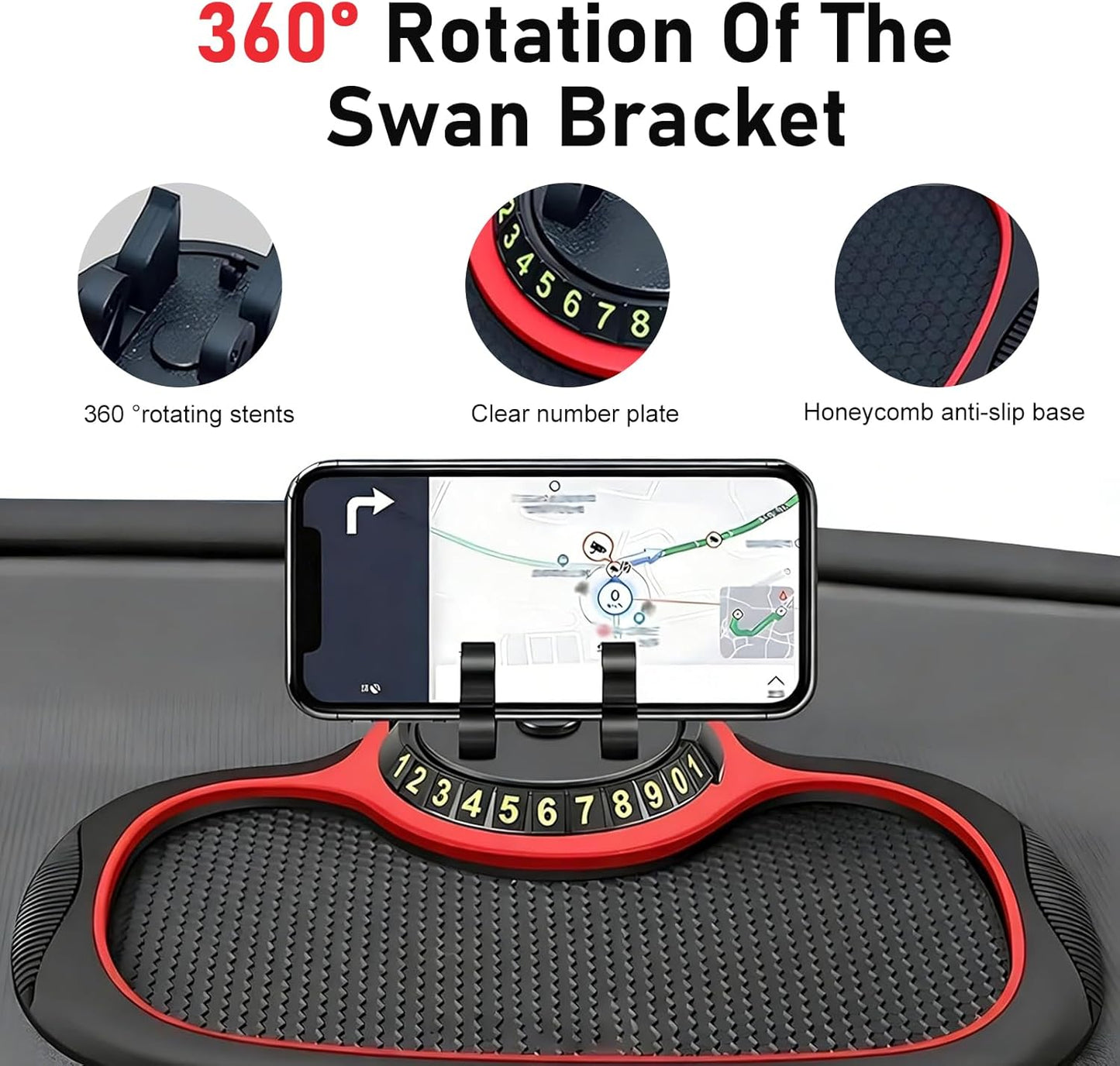 Cuymoap Multifunction Car Anti-slip Mat, Storage Pad & Rotatable Phone Holder & Parking Number Plate, Large Organizer