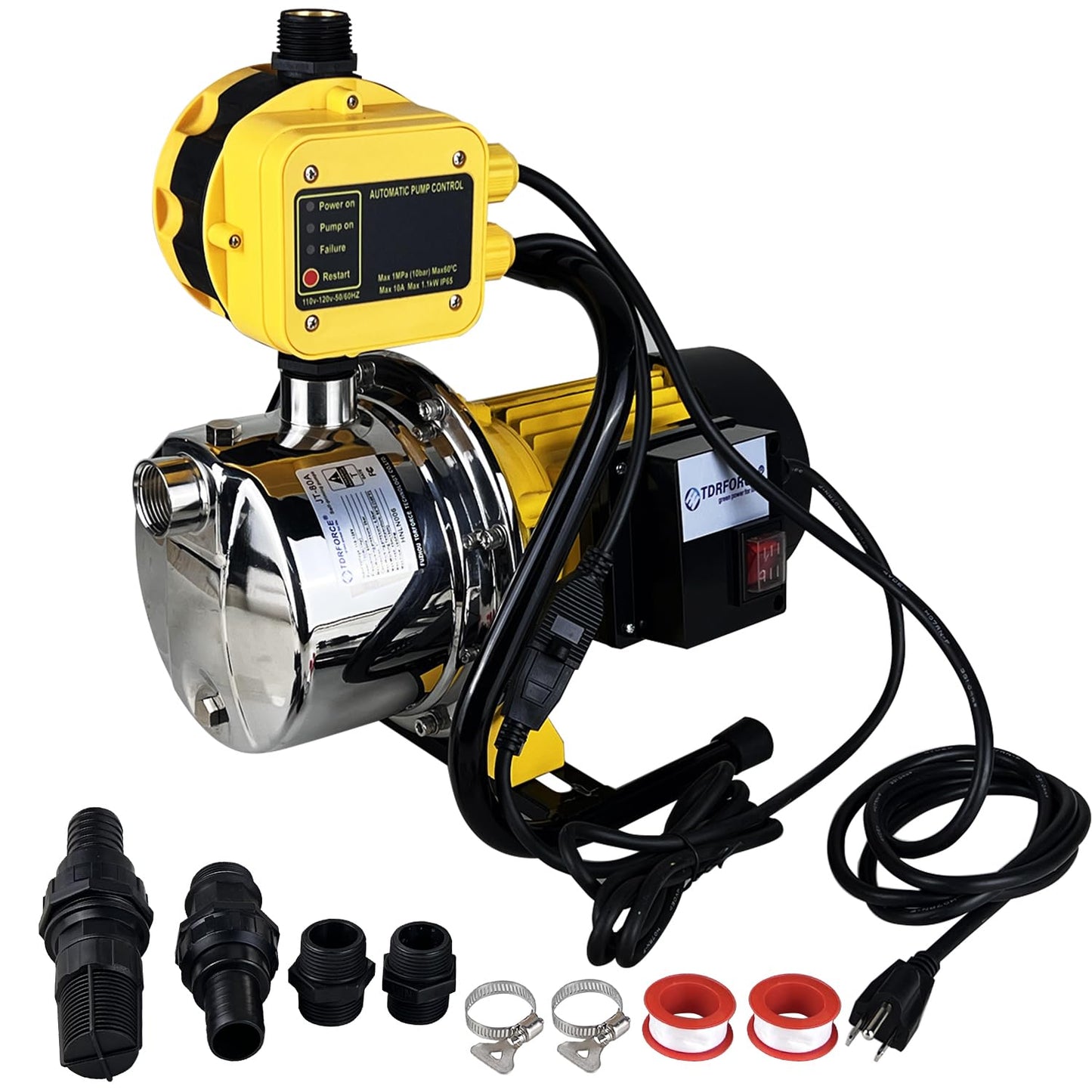 TDRSUPER 1 HP Shallow Well Jet Pump with Automatic Pump Control, Smart Pressure Switch System, Stainless Steel Water Pump for Home Garden Irrigation