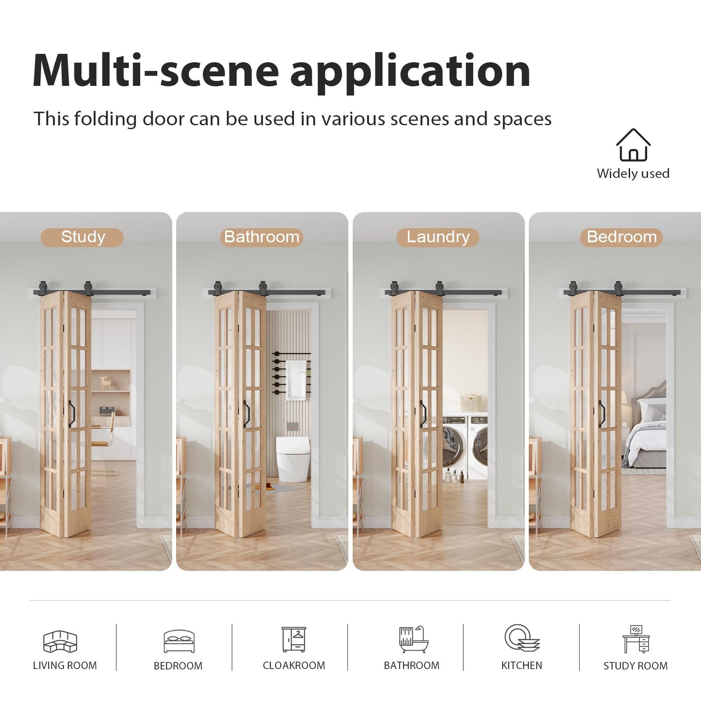 Easelife 42in x 84in(Double 21x84inch) Bifold French Glass Door,Sliding Folding Barn Doors with 3.8FT Hardware Track kit Included,Preassembled,Easy Install