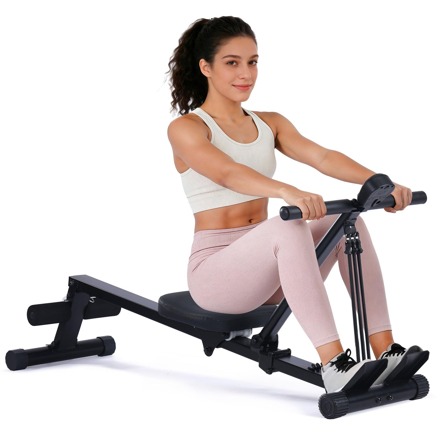 Garvee Rowing Machine for Home Use, Compact Rower Machine with LCD Display, 276 LB Capacity Heavy Duty Home Gym Equipment, Space-Saving Design, Perfect for Full Body Workout, Black
