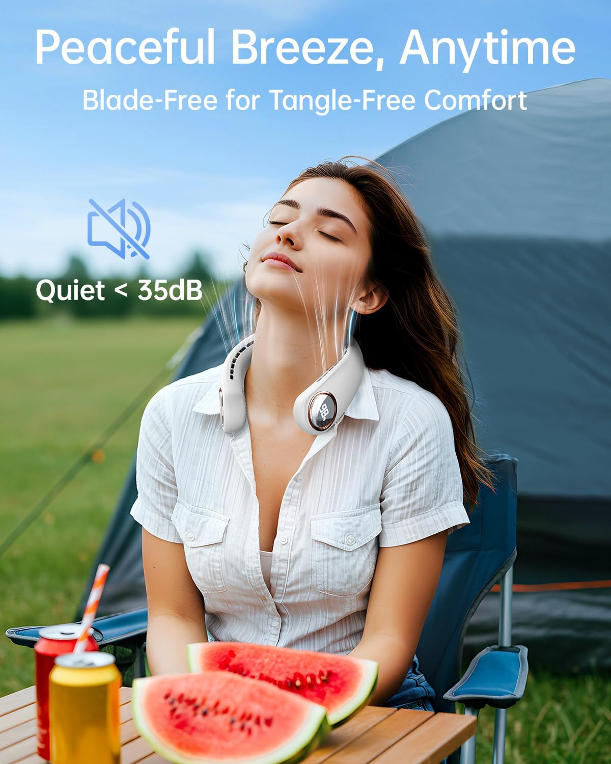 Skiennix Bladeless Neck Fan - Portable Wearable Cooling Device with LED Display, 4 Speeds, 5000mAh Battery | USB Rechargeable (White)