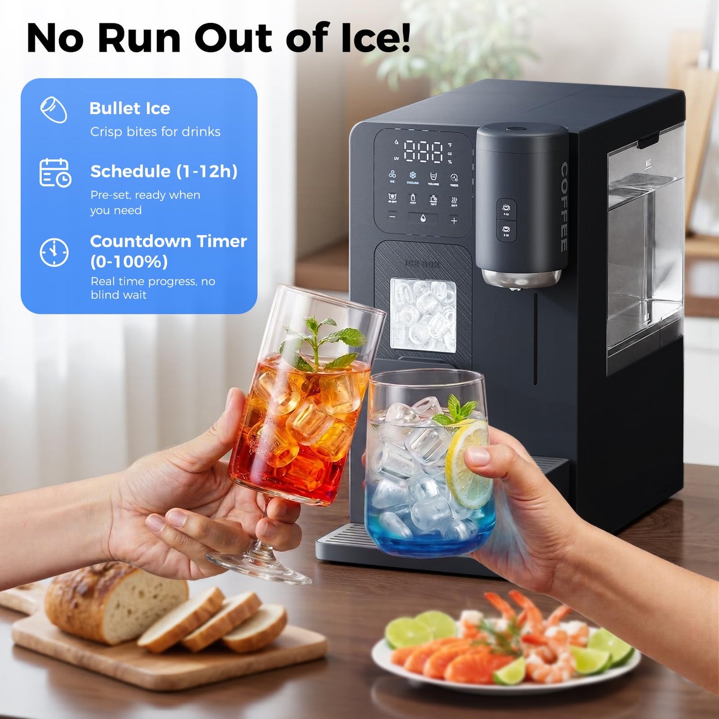 Oylus 3-in-1 Water Dispenser with Ice Maker - Coffee Maker Countertop Bullet Ice Maker with 12H Timer, Hot/Cold/Warm Adjustable Volume Water, K-Cup® Ground Coffee Brewer for Home Office Studio Gift