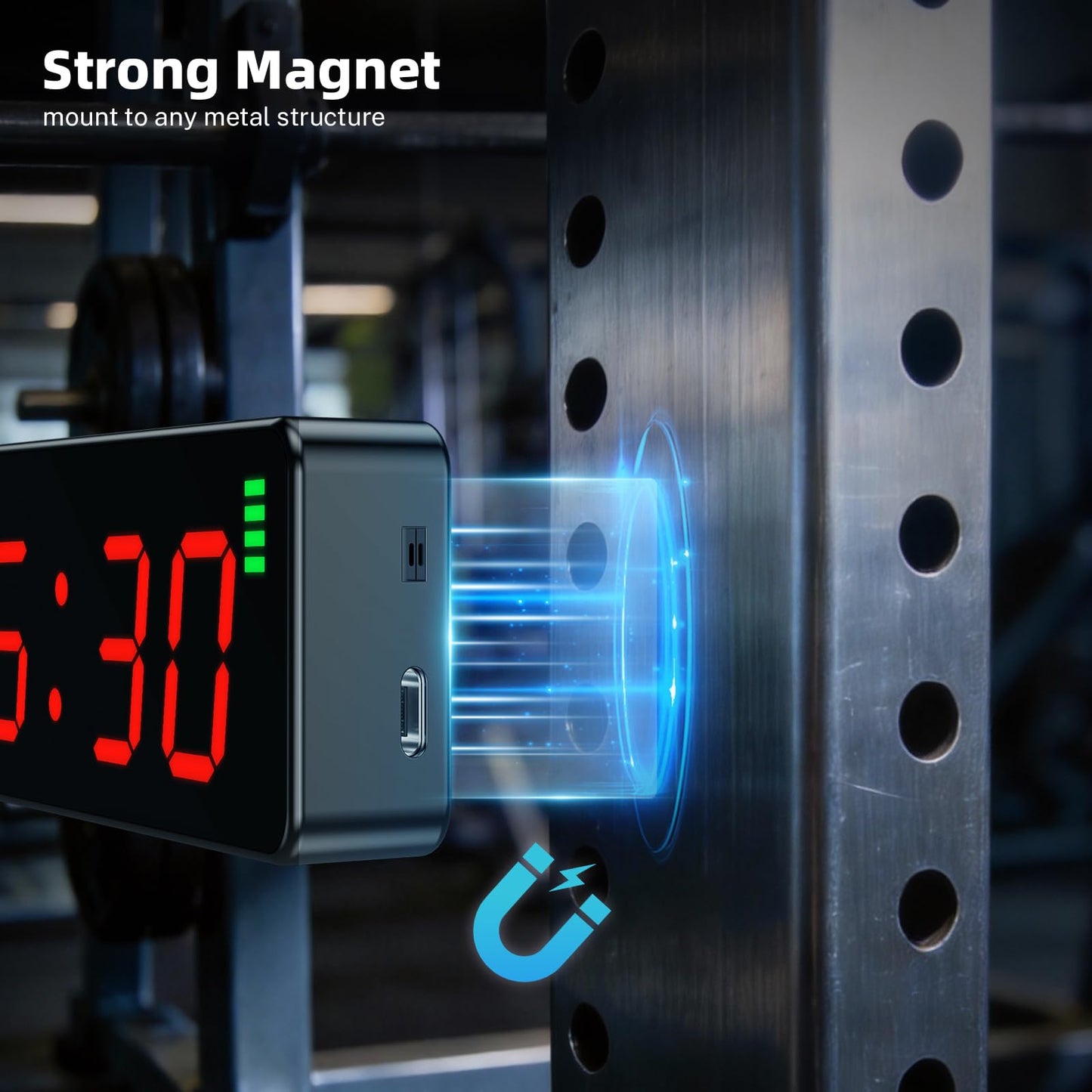 Tempospark Portable Workout Timer, Workout Clock for Home Gym Garage Boxing, Gym Timer Clock with Strong Magnet, Powerful Battery, Adjustable Brightness for Fitness Enthusiasts Coaches