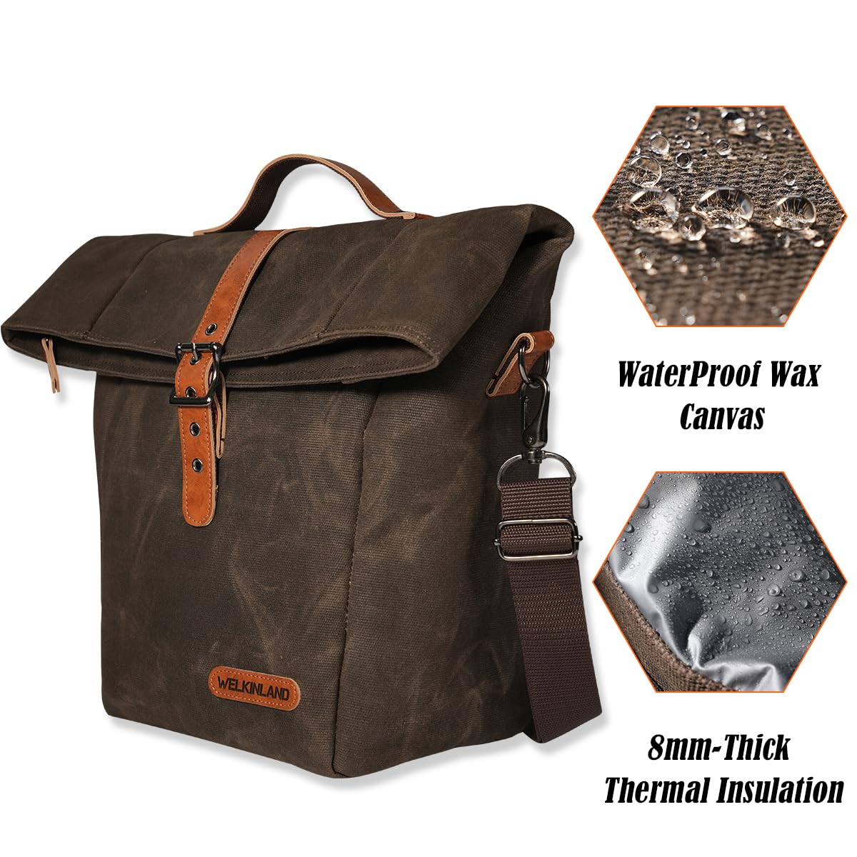 WELKINLAND 6H Insulation Leakproof Waxed Canvas Lunch Bag, Brown Heavy-Duty Lunch Bags, Lunch Tote Bags For Men, Men Lunch Box For Work