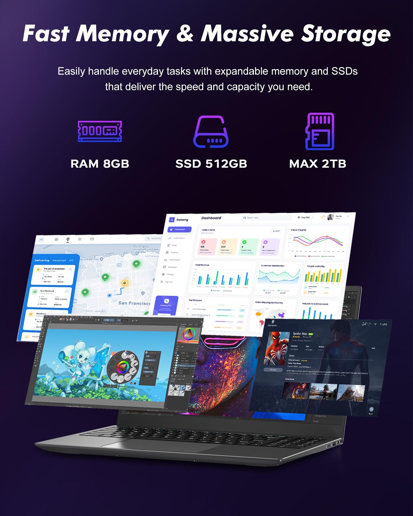 BLUEING Laptop Computer with AMD 3020e (Up to 2.6GHz), Laptop 8GB DDR4 512GB SSD (Up to 32GB + 2TB), 15.6-Inch 1080P FHD IPS Display, Win11, HDMI, Type-C, 38WH Battery, Laptops