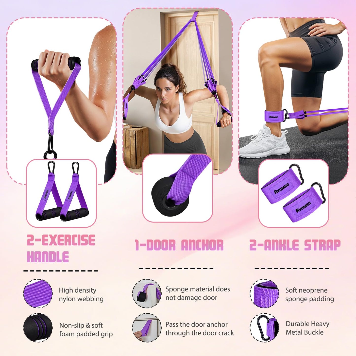 Ayombo Resistance Bands with Handles for Women, 150LBS Exercise Bands Set for Physical Therapy Yoga Pilates, 5 Level Workout Bands for Working Out with Door Anchor, Home Gym Fitness Equipment