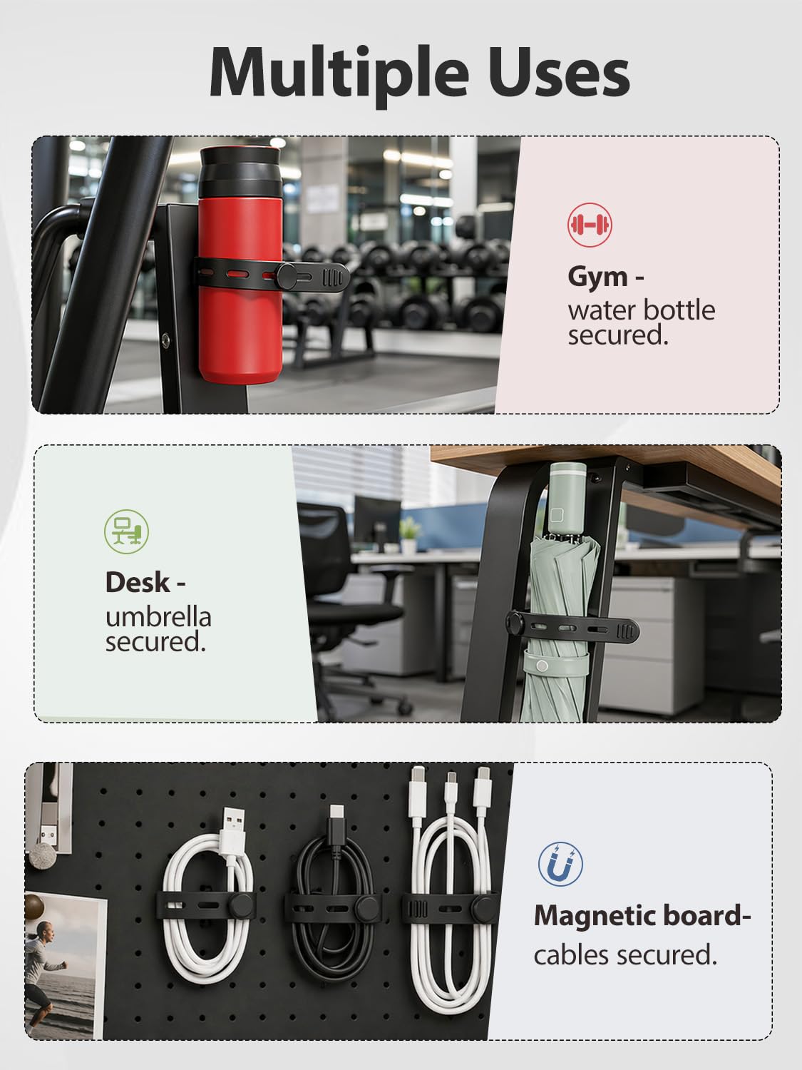 Duseu Magnetic Gym Water Bottle Holder, Adjustable Magnetic Tumbler Holder for Bottles, Magnets Cup Holder, Space Saving Organizer