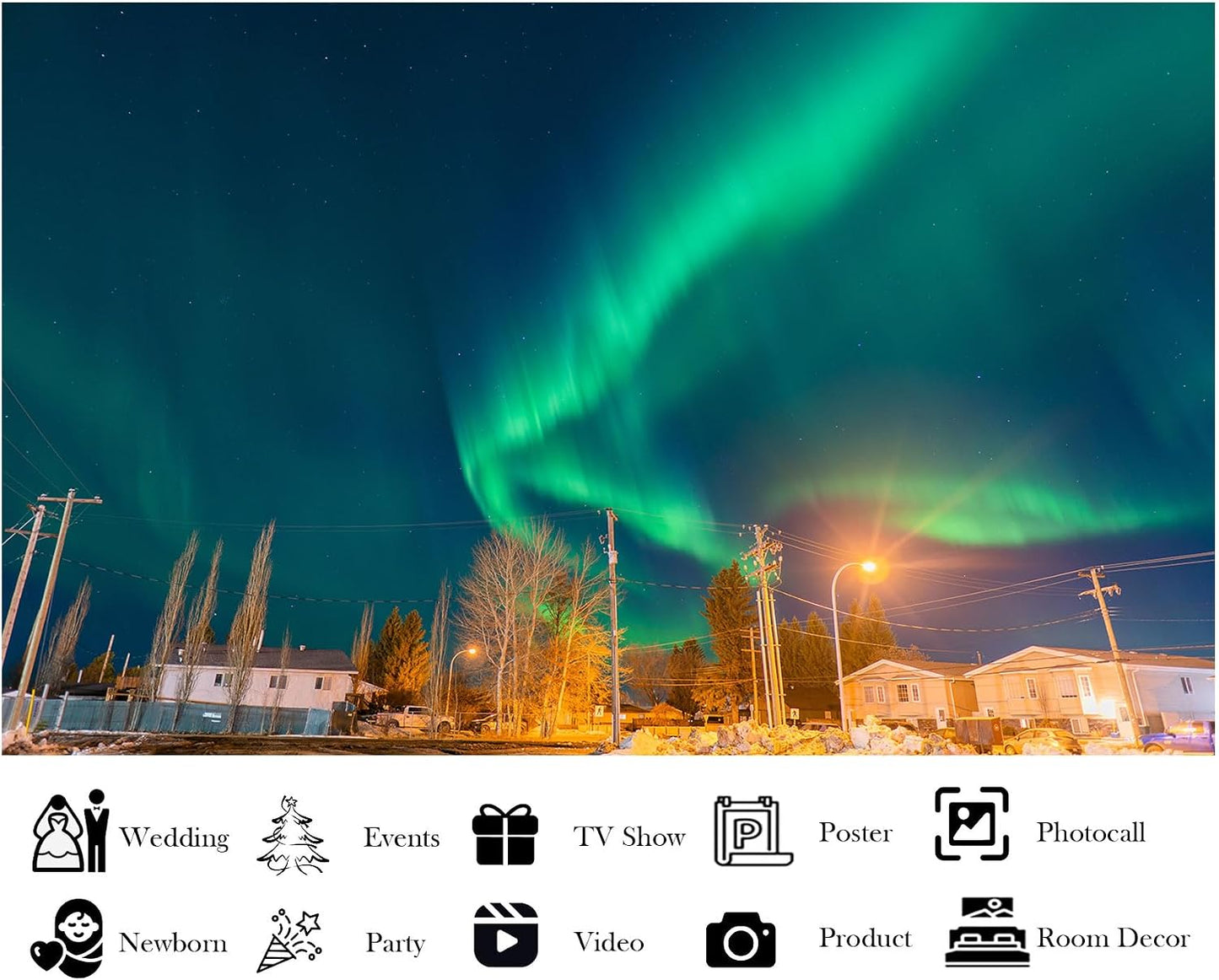 LidyMini 8x8ft Fabric Vibrant Aurora Borealis Backdrop Glowing Northern Lights Background for Night Sky Viewing Party
