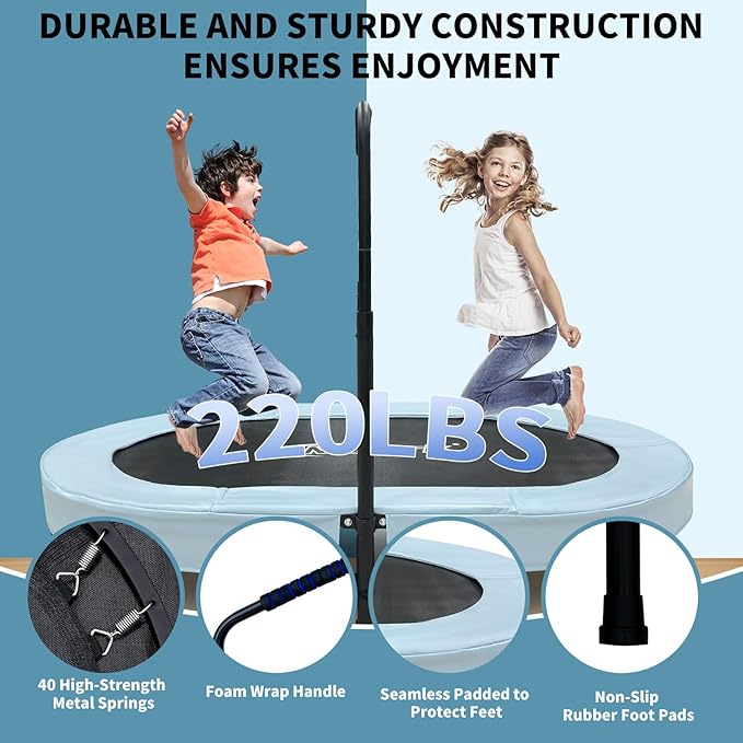Nattork 56" Kids Trampoline Indoor, Double Trampoline with Adjustable Handle for Kids, Indoor/Outdoor Foldable Jumper, Max Load 220lbs