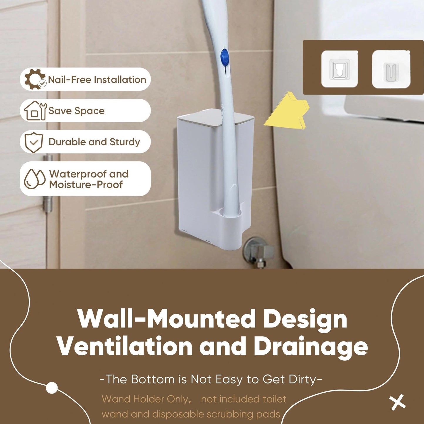 Terixe 2 Pack Holder for Clorox Toilet Wand – Compatible with Clorox Toilet Wand Holder Only, Space-Saving Wall-Mount & Free-Standing Toilet Wand Holder
