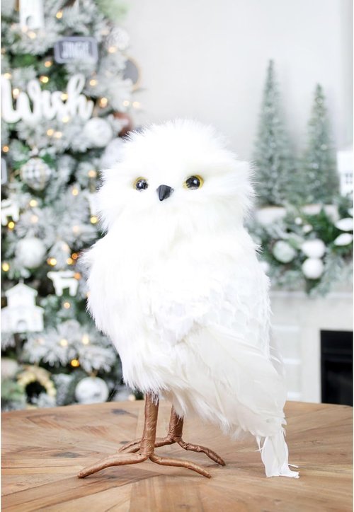 Decorae Fake Stuffed Owl Figure - 11-Inch Tall Decorative Bird for Crafts & Holiday Decor