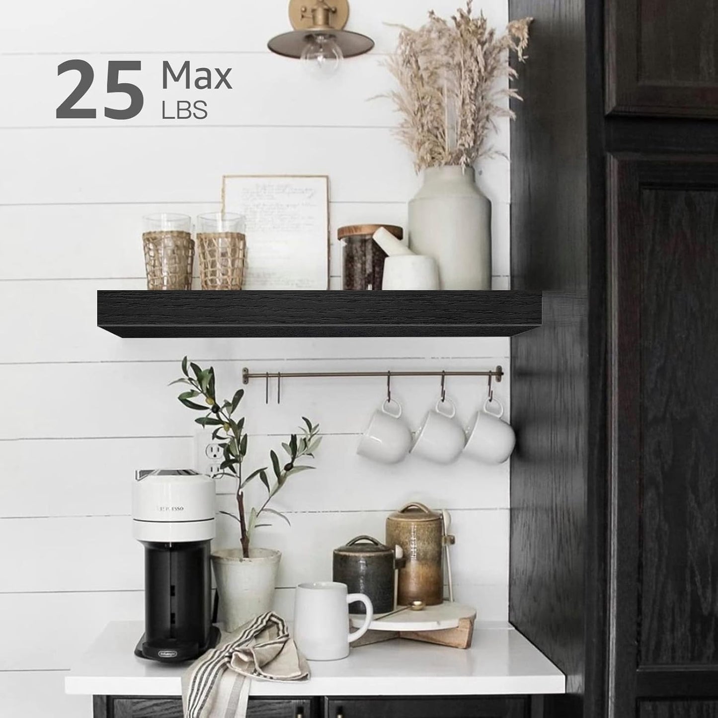 QEEIG Floating Shelves - Stylish Wall Storage for Bathroom, Bedroom & Kitchen - Set of 3, 16 Inch, Black