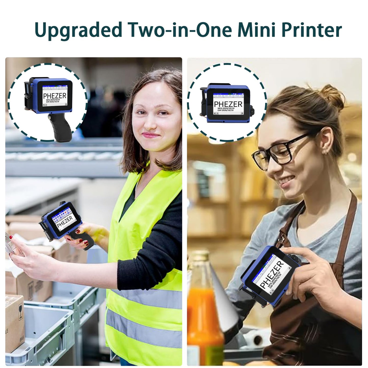 Phezer Mini Handheld Inkjet Printer PC11 for Flat and Curved Surface, with Touch Screen and Quick-Drying Ink Cartridge, Portable Pocket Marking Device for Label/Date/Barcode/Logo/Qrcode/Batch Number