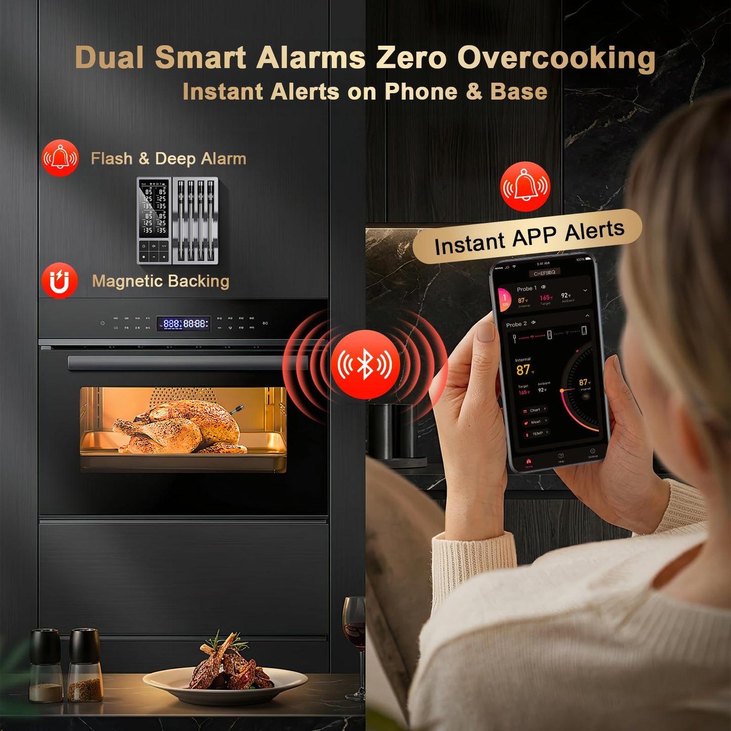TASTYTI Wireless Meat Thermometer Digital with 4 Probes - 800FT Bluetooth Food Cooking Thermometer, Dual Sensors with NIST Certified Accuracy, Standalone Base for Kitchen Grill BBQ Oven Smoker