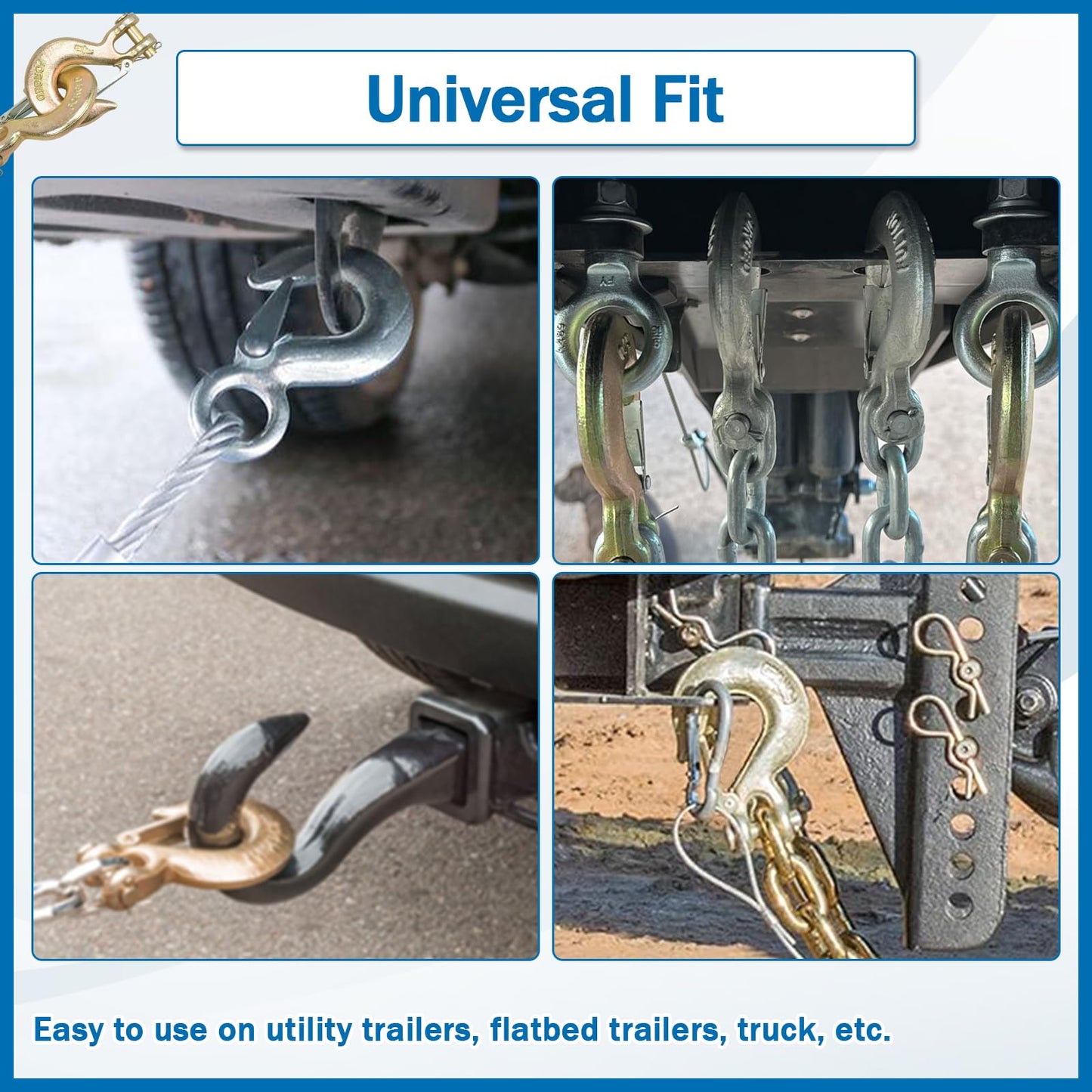 TBAPFS 4 Pack 3/8" Inch Clevis Grab Hooks G70 Steel Chain Slip Hook with Safety Latch 18000 Lbs Capacity Working with Towing and Chain