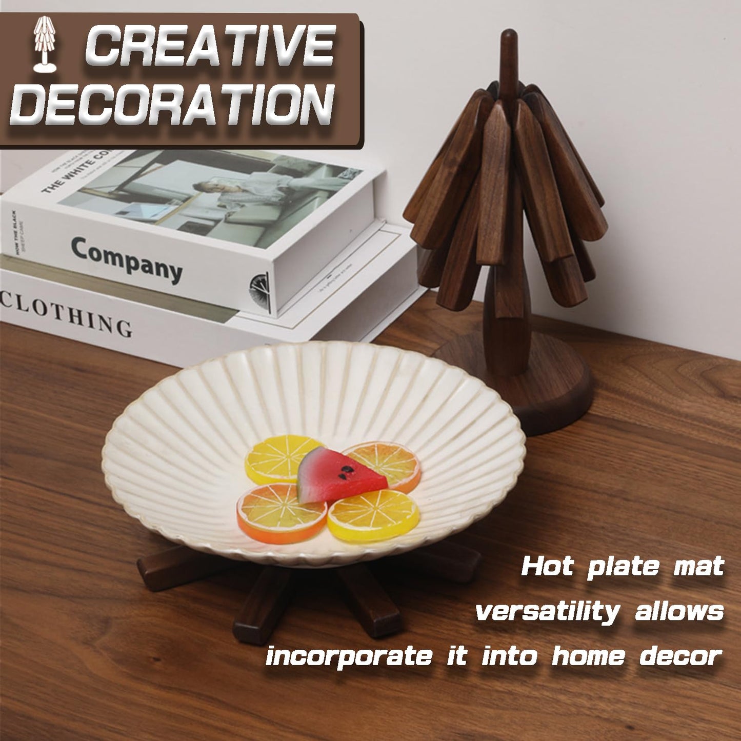 Natural Walnut Wood Trivets - Foldable Tree Hot Plate Mat Set of 3 for Kitchen, Multifunction for Hot Pots and Pans