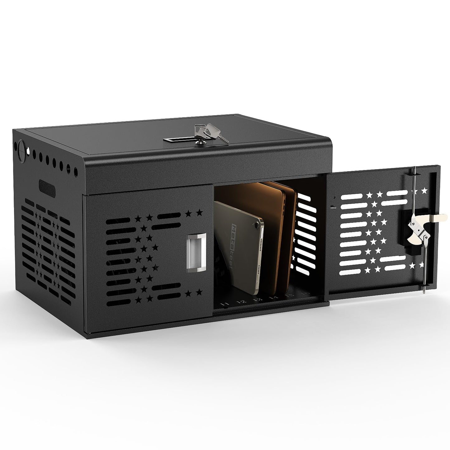 Metateel 16-Device Laptops Charging Cabinet, Locking Charging Station for Chromebook iPads, Tablet Charging Storage Box for Classroom Library Office, Lock Laptop Charging Storage Cabinet, Black