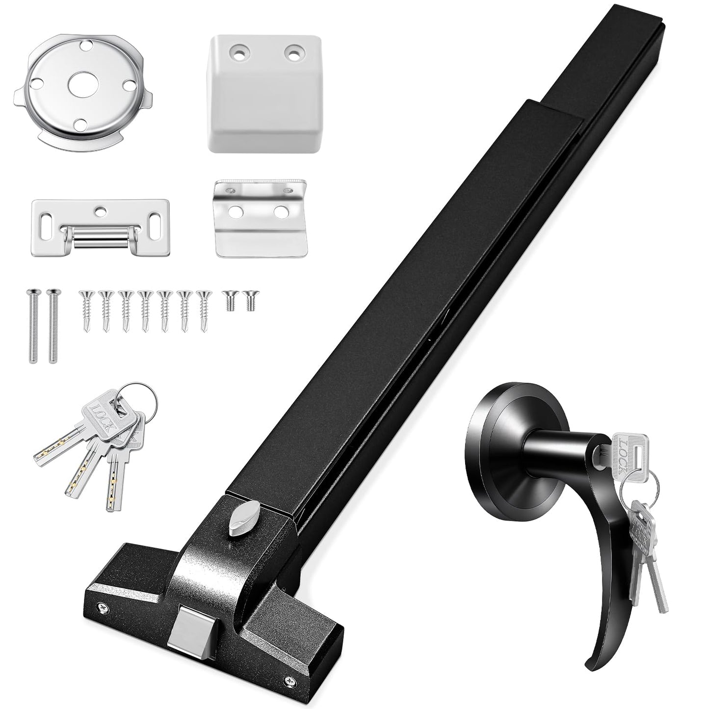 Zonon Commercial Push Bar Panic Exit Device 31" Stainless Steel Emergency Exit Door Hardware with Exterior Lever and 3 Keys for 30"-36" Metal Wood Door, Black