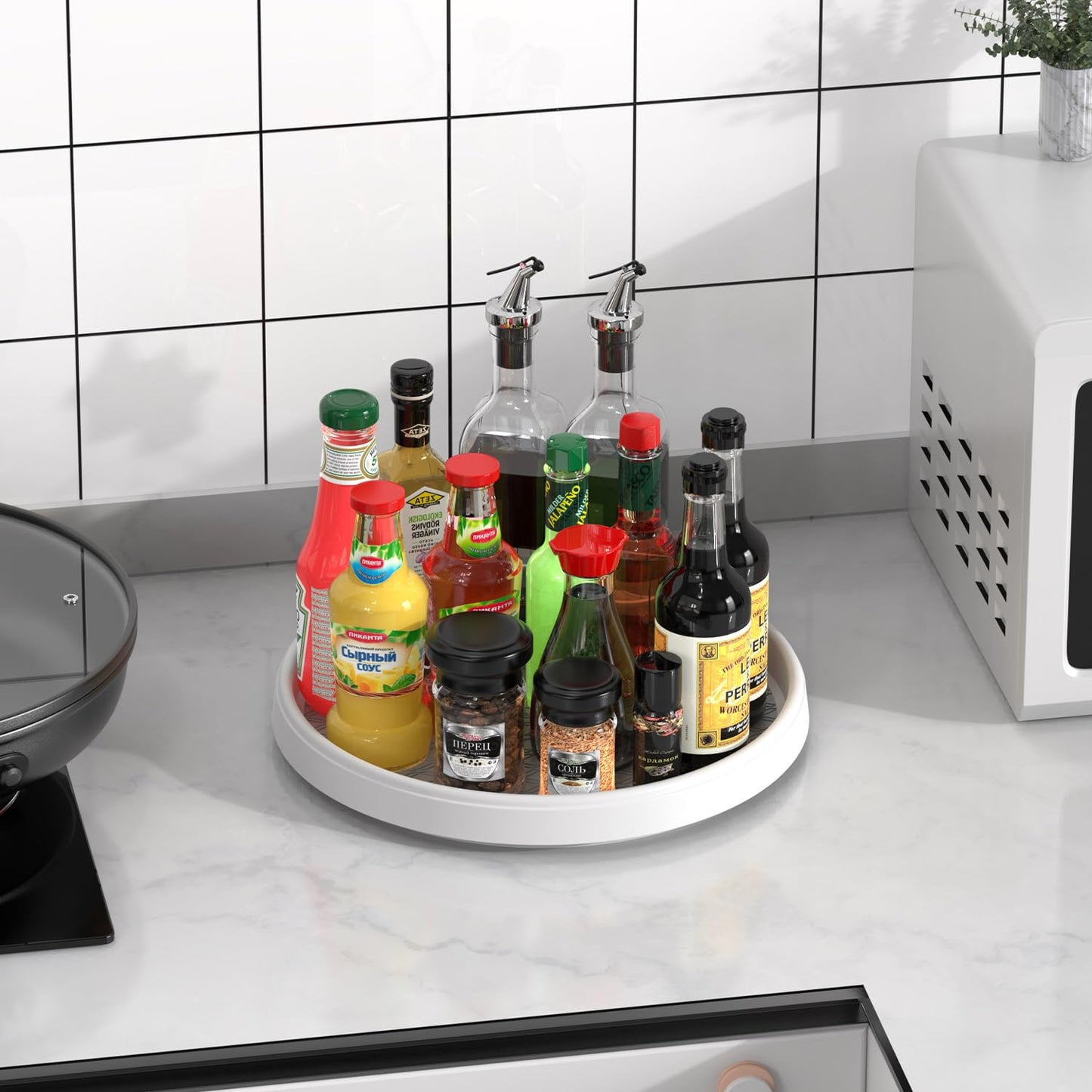 P PRETIRENO Lazy Susan Turntable Organizer, 10 Inch 360° Rotating Tray for Kitchen Cabinet, Pantry, Countertop, Fridge - Non-Skid Spice Rack Storage for Bathroom, Vanity, Makeup