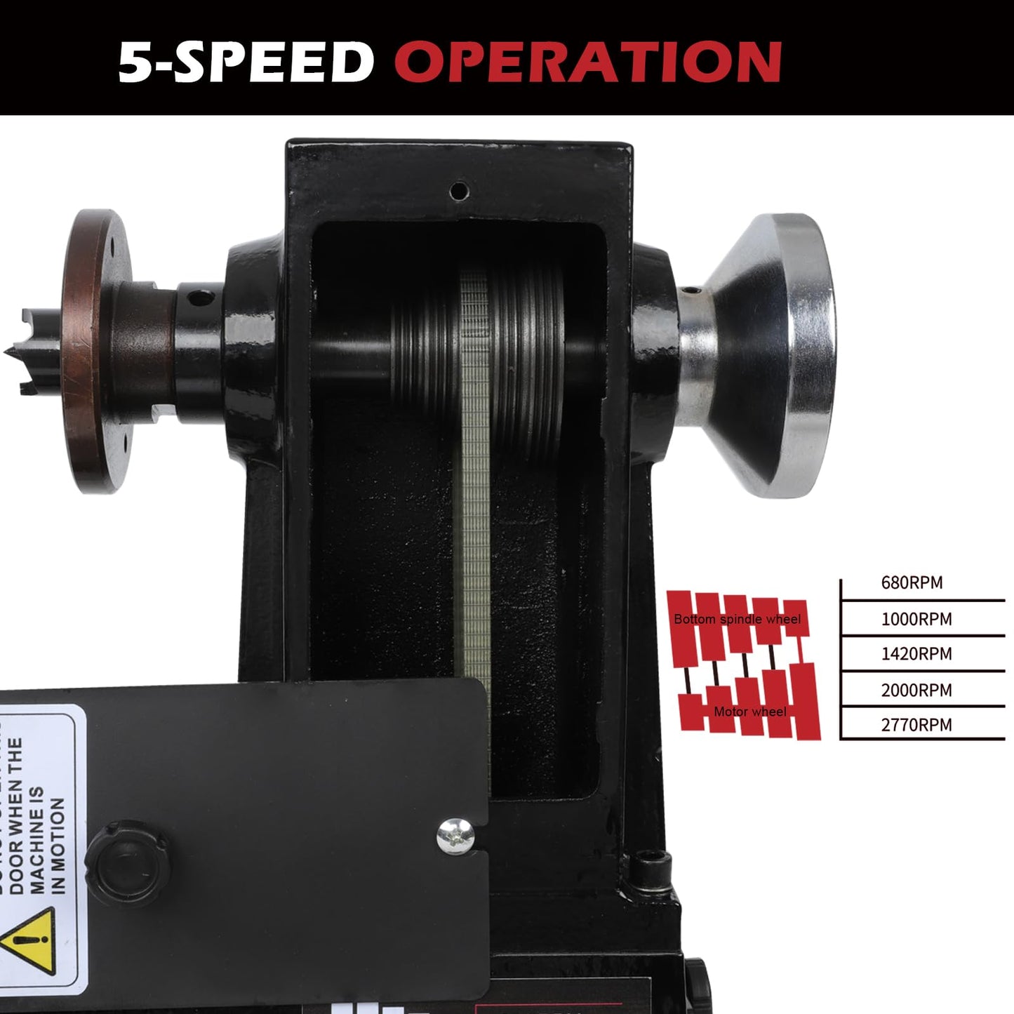 Wood Lathe Machine, 12 x 18 inch, 550W 3/4HP, 5 Speed Settings 680-2770 RPM,Benchtop Lathe with MT2 Drive/Live Center