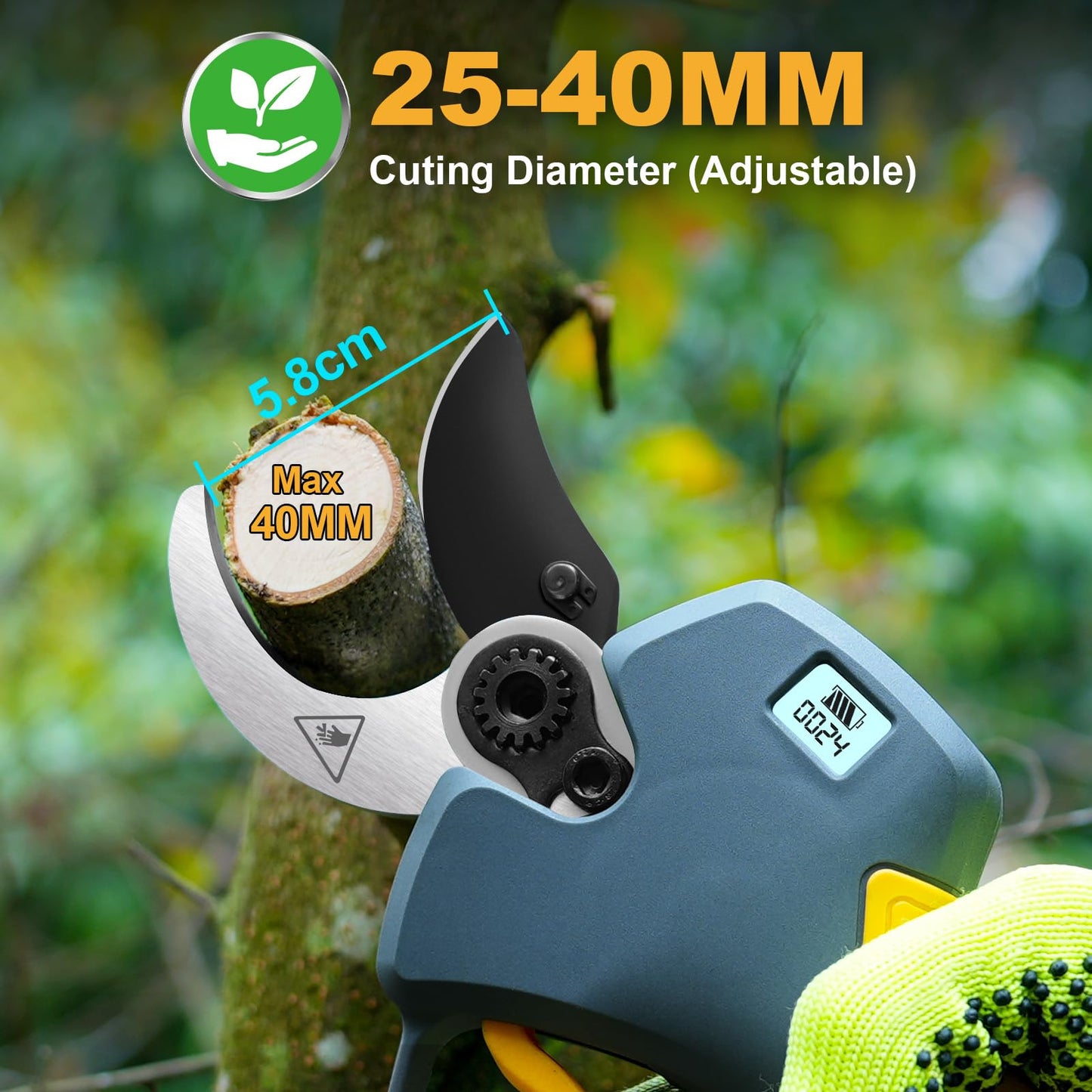 Prunarbo 2-in-1 Pole Pruning Shears Cordless, 40mm Electric Pruner with Extension Pole, Dual Battery, Compatible with Makita battery, 14.7FT High Reach Tree Trimmer, No Ladder Needed for Orchard