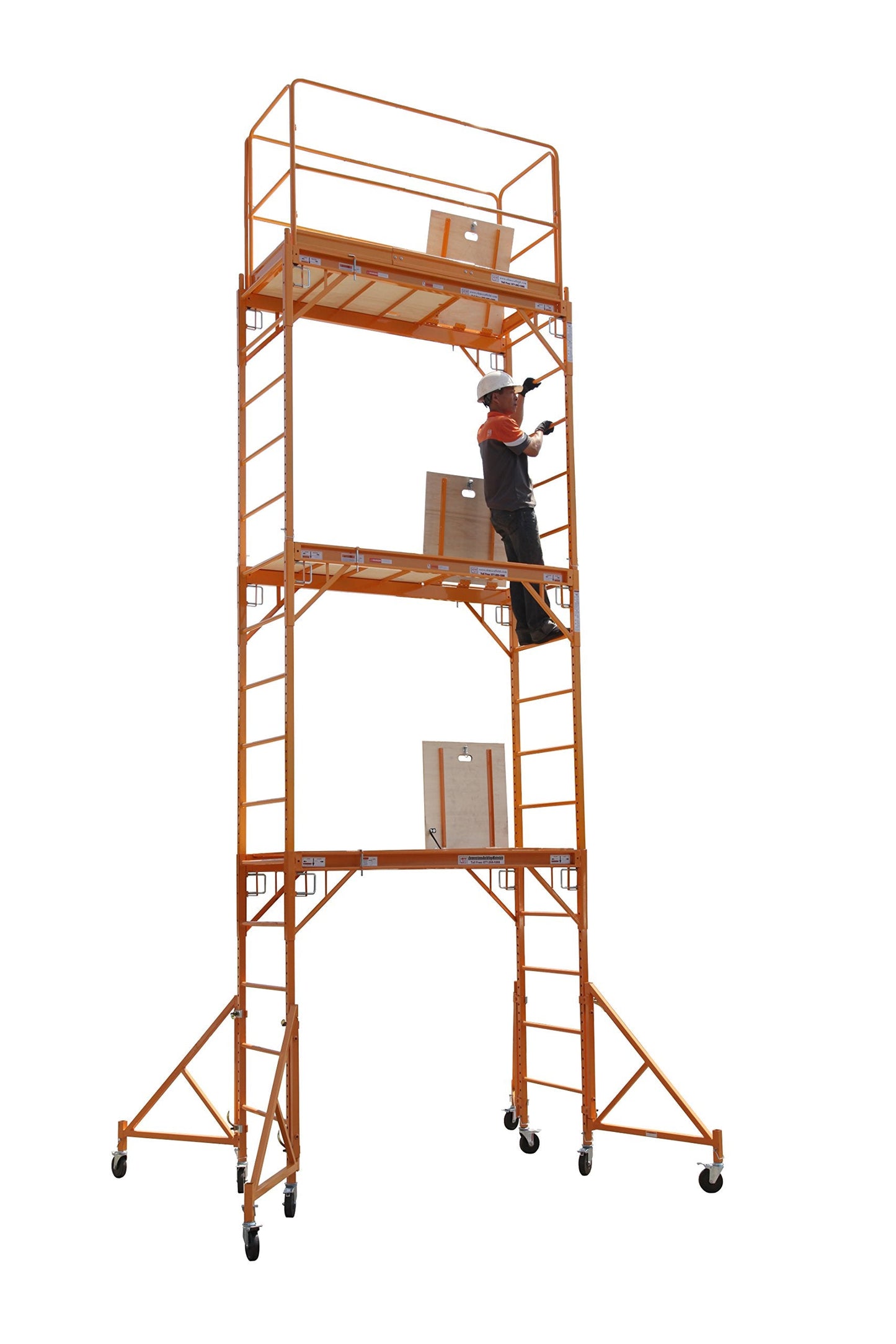 CBM Scaffold Rolling Tower Standing at 17' High with Hatch Deck Guard Rail and U Lock Brace CBM1290
