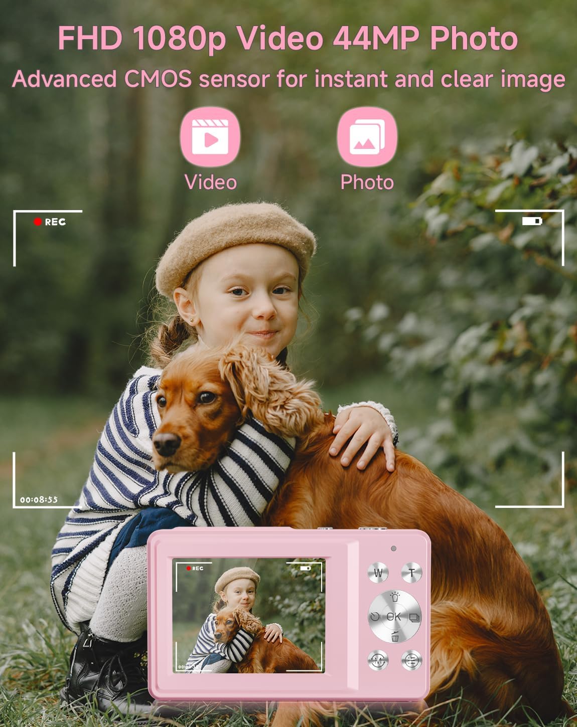 SMARTKLIK 1080P 44MP 16X 20 Digital Camera for Kids, FHD Point and Shoot Digital Camera with Face Detect, Smile