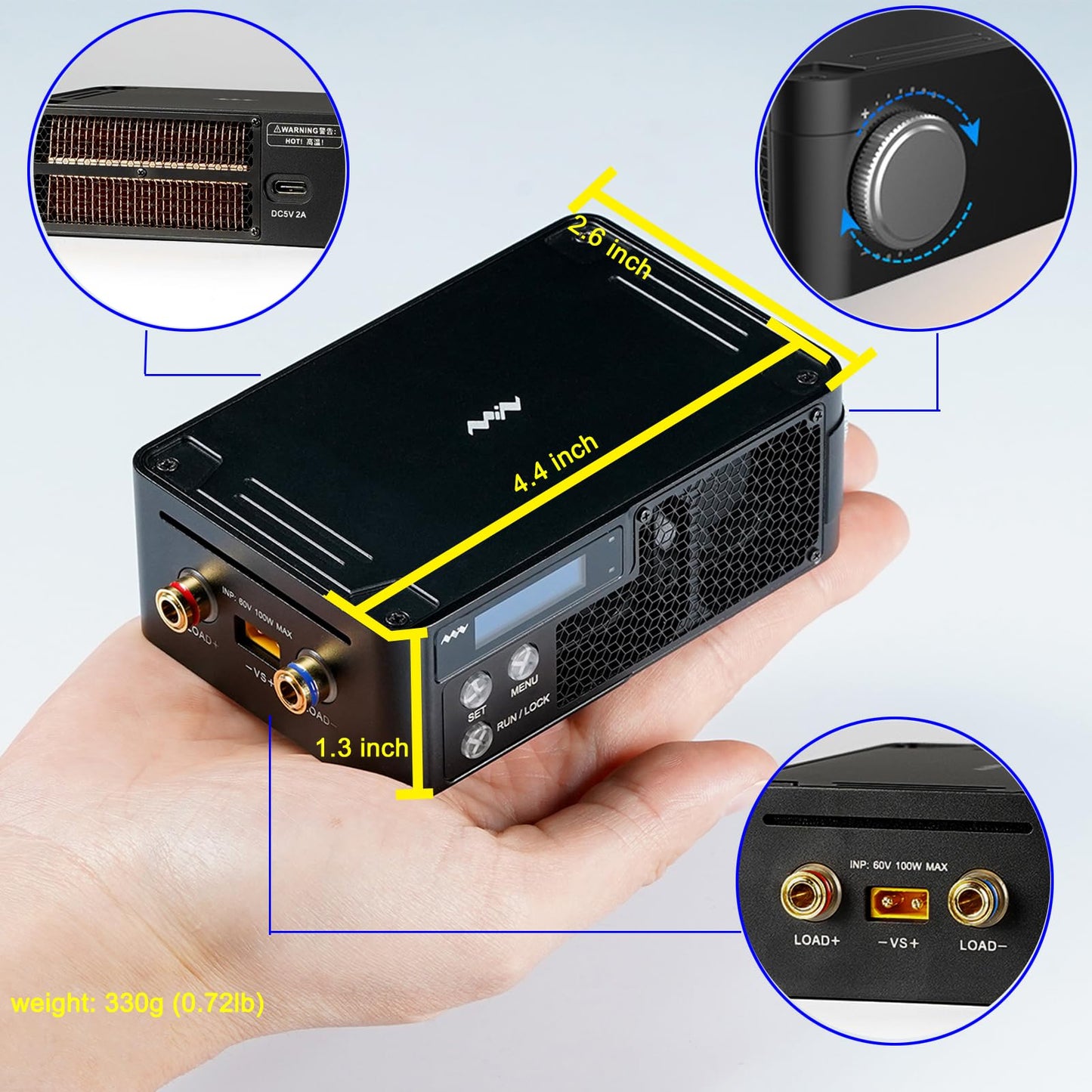 TOOLSAGE DC Electronic Load Meter Programmable Tester Resistor Monitor Miniware MDP-L1060 Portable Stackable Wireless Load Test Modules